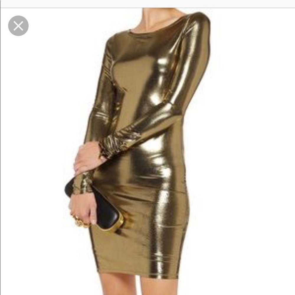 Alice & Olivia metallic gold, lined Tabitha dress